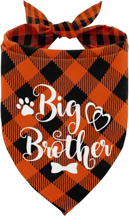 Dog Bandana, Big Brother Dog Bandana, Dog Scarf Plaid Printing, Dog Scarf Accessories, Dog Bandana Pet Scarf, Pet Plaid Scarf Gender Reveal Access...