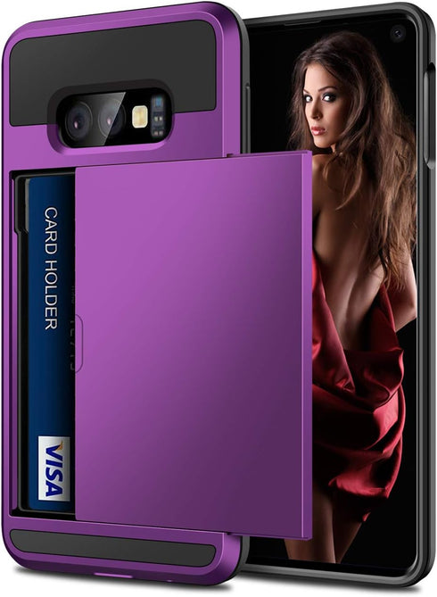 Vofolen Cover for Galaxy S10e Case Wallet Card Holder ID Slot Sliding Door Hidden Pocket Anti-Scratch Dual Layer Protective Hard Shell Rugged TPU ...