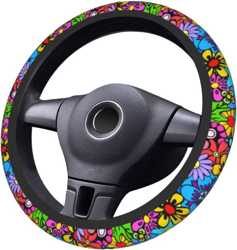 Hippie Flower Steering Wheel Cover Car Accessories Cute for Women Girls Girly Universal 15 Inch Neoprene Auto Interior Decor Anti Slip Car Truck P...