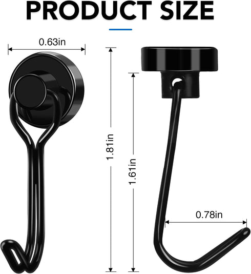 LOVIMAG Black Magnet Hooks, 25LBS Swivel Magnetic Hooks for Hanging, Strong Magnetic Hooks for Cruise Cabins,locker accessories, Refrigerator, Fri...