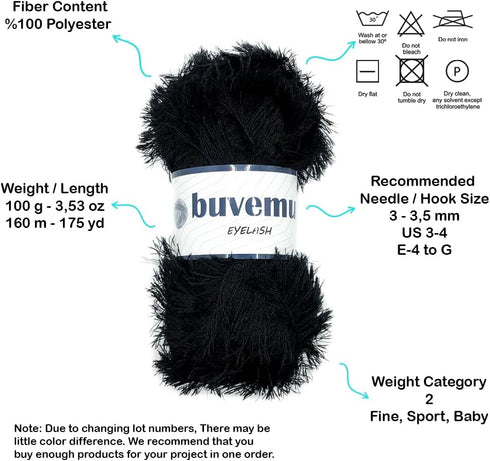 Eyelash Fun Fur Yarn 100 Gram (3.53 Ounces) 175 Yards (160 Meters) (Black - 4 Skeins)......