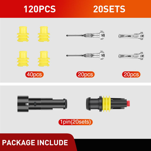 Nilight 120PCS 1 Pin Electrical Connector ?Plug Male Female Terminal Wire Connector Waterproof Connectors 1 Way Automotive Connect Set for Car Tru...