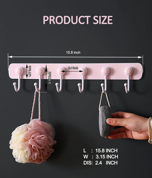 Kids Coat Rack Wall Mount, Adhesive Wall Hooks with 6 Rotating Hooks for Hanging Clothes Cooking Towels, Pink Decorative Hangers for Girls Bedroom...