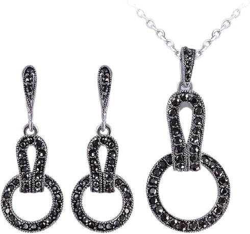 Simple Fashion Vintage Jewelry Sets Women Black Rhinestone 8 Shaped Necklace Earrings Jewelry Accessories...