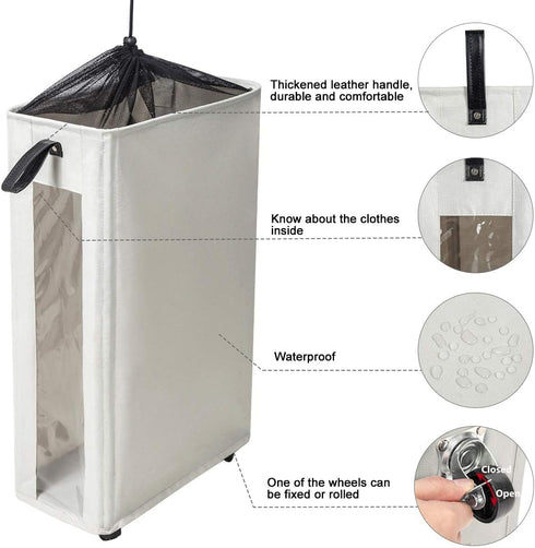 ZERO JET LAG 25 Inches Slim Laundry Storage Hamper - Large Rolling Clothes Hamper - Rolling Storage Bin - Tall Corner Basket - Clear Window Visibl...