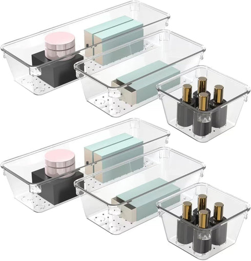 6 Pcs Clear Drawer Organizer Set, 3 Size Acrylic Drawer Storage Trays, Storage Tray for Makeup, Kitchen, Gadgets, Office...