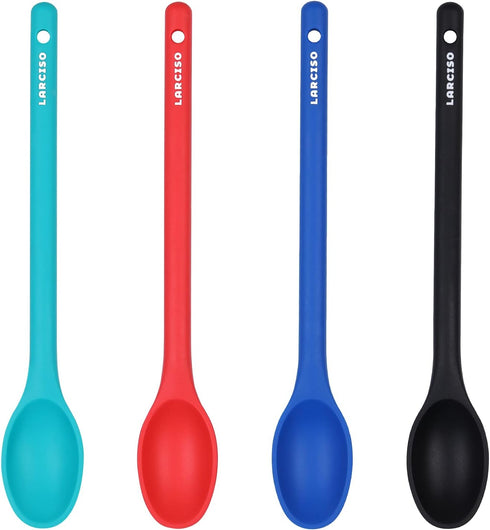 4 Pieces Silicone Spoon Heat-Resistant Non Stick Food Grade Kitchen Tools for Cooking, Baking, Stirring, Serving, Scraping, Mixing Spoons for Dish...