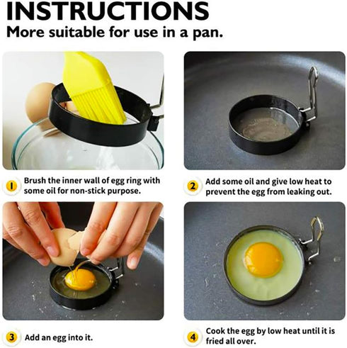 Egg Ring for Frying Eggs and English Muffin - Round Egg Shaper Mold with Anti-scald Handle - Stainless Steel Non-stick Egg Cooker Ring - 2 Pack...