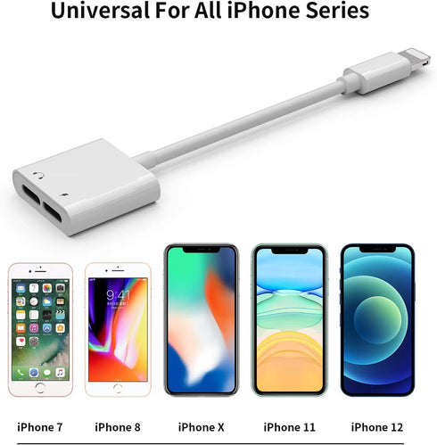 Headphone Adapter Lightning to Audio Jack and Charger Extender Earphone Charging Splitter Compatible with iPhone 11 12Mini pro max xs xr x se2 7 8...