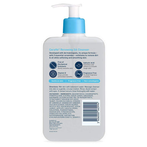 CeraVe SA Cleanser | Salicylic Acid Cleanser with Hyaluronic Acid, Niacinamide & Ceramides| BHA Exfoliant for Face | Fragrance Free Non-Comedogeni...