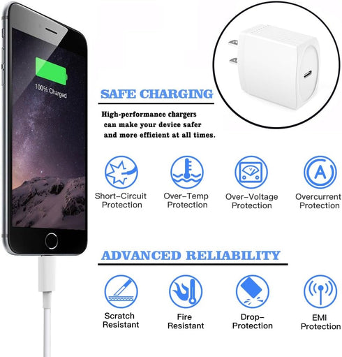 20W USB C Fast Charger 10 FT Compatible with iPhone 14 13 12 11 XS XR X 8 iPad, 2 Pack PD Wall Charger Block with 10FT Long Type C Lightning Cable...