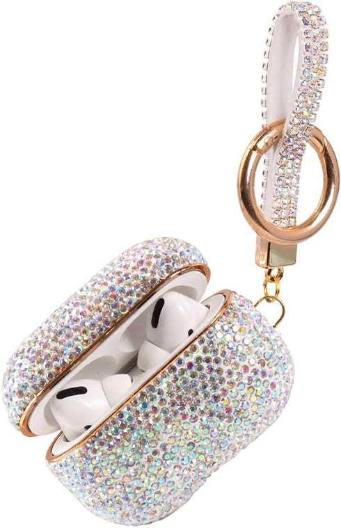 Sparkly Diamond Case for AirPods Pro 1&2 Generation with Keychain, Shockproof Protective Premium Bling Rhinestone Cover Skin Compatible with AirPo...