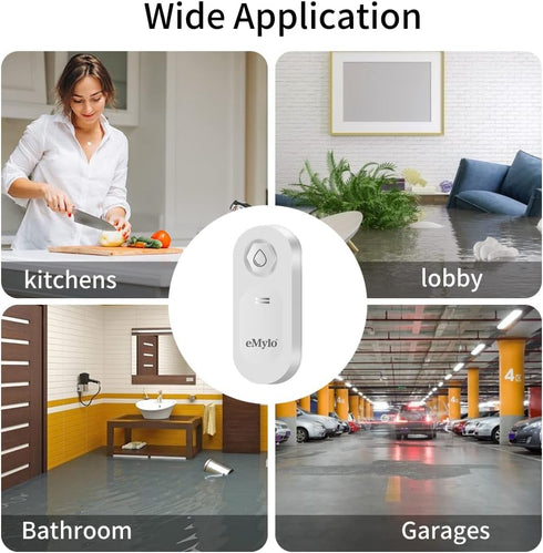 eMylo WiFi Water Sensor, 120dB Water Leak Detector Sensor Alarm with Realtime App Notification, Water Level Monitor Water Immersion Sensor Alarm f...