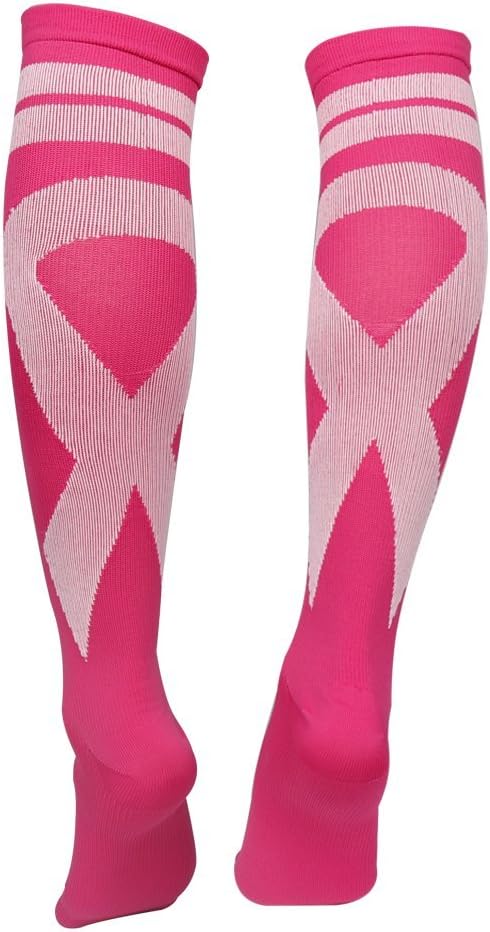 2 Pairs Breast Cancer Awareness Compression Socks Pink Softball Soccer Football Socks...