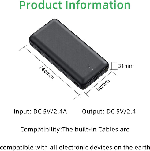 Portable Charger with Built in Cables, 20000mAh Power Bank 4 Output 3 Input, USB C Travel Charger for Multiple Devices, Battery Pack Compatible wi...