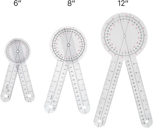 Goniometer Set 3 Pieces of 6/8/12 Inch Occupational Physical Therapy Protractor Tool Measurement Angle Ruler Kit Plastic 360 Degree Universal...