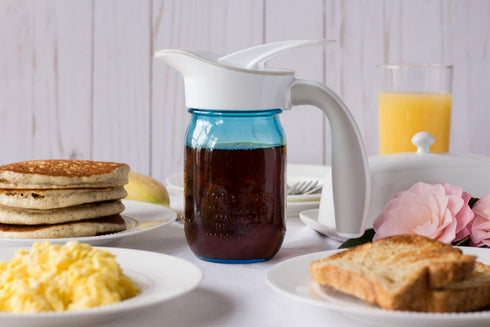 Ergo Spout mason jar pitcher, mason jar pour spout lid, pancake maple syrup dispenser, salad dressing dispenser (REGULAR MOUTH, White)...