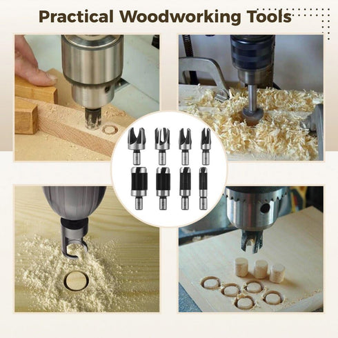 Homaisson 8 Pcs Wood Plug Cutters, 1/4, 3/8, 1/2, 5/8 Drill Bit Set with Wooden Box, Straight and Tapered Cutting Tools for Woodworking, Carbon St...