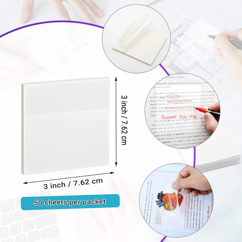 600 Sheet Transparent Sticky Notes, 3" x 3" Clear Sticky Notes Waterproof Self-Adhesive Translucent Sticky Notes pad for Books Annotation and Trac...