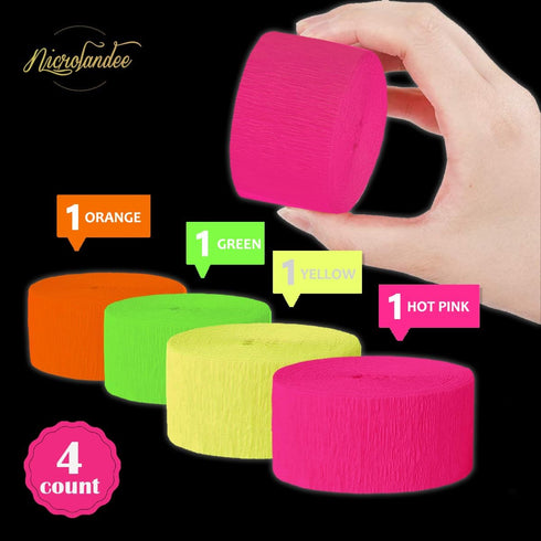 NICROLANDEE Blacklight Party Decorations - 4 Rolls Glow Crepe Paper Fluorescent Neon Streamers for Wedding, Birthday, Fiesta, Prom Dance, Party Ph...
