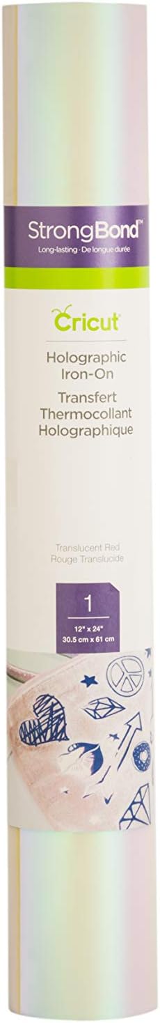 Cricut Holographic Iron On, Translucent Red - 2ft Roll (12'x24') - HTV Heat Transfer Vinyl for Shirts, Apparel, Hats & More - Compatible with Cric...