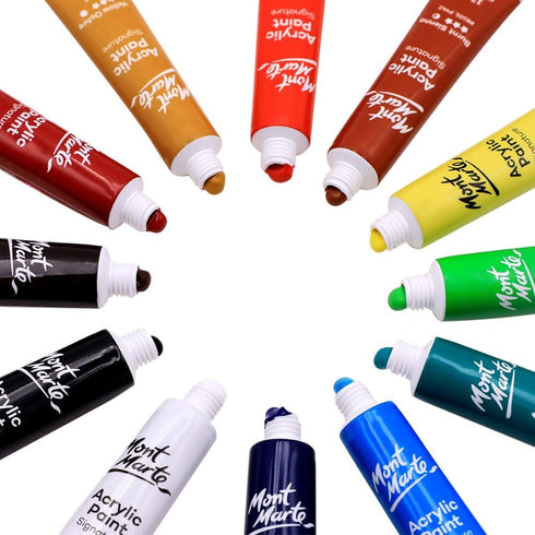 Mont Marte Acrylic Paint Set 24 Colours 12ml, Perfect for Canvas, Wood, Fabric, Leather, Cardboard, Paper, MDF and Crafts (24 Bright Colours 12 ML...