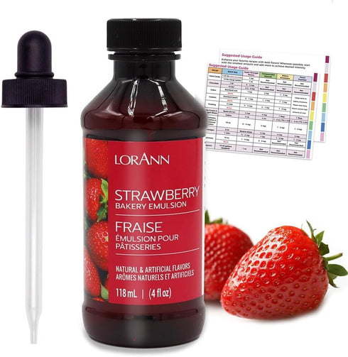 Lorann Flavoring Extract with 4 oz Threaded Eye Dropper - Strawberry Flavor (4 oz) - Flavor-Packed Oils and Extracts - Quantity Guide Included - F...