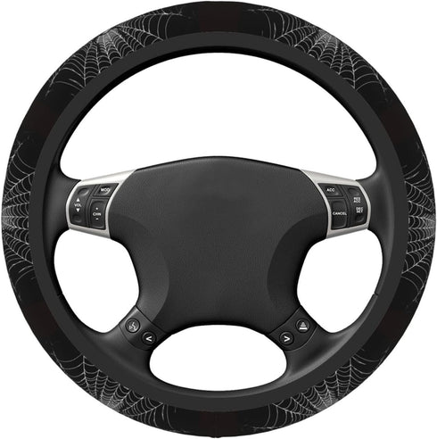 Gothic Spider and Web Steering Wheel Covers,Anti Slip Sweat Absorption Elasticity Car Accessories Steering Wheel Protector Universal 15 Inch for S...