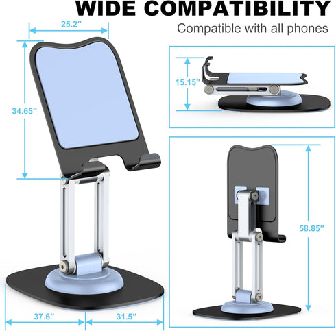 Cell Phone Stand, Fully Adjustable Foldable Desktop Phone Holder, 360 Degree Rotating Desktop Phone Stand for Recording Compatible with iPhone 15 ...