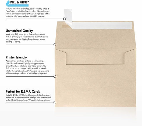 A2 Invitation Envelopes (4 3/8 x 5 3/4) - Taupe Metallic (50 Qty.)...
