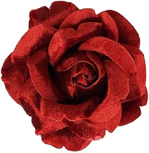 3.5" Red Velvet Rose Brooch Pin Flower Pin Made in USA M&S Schmalberg...