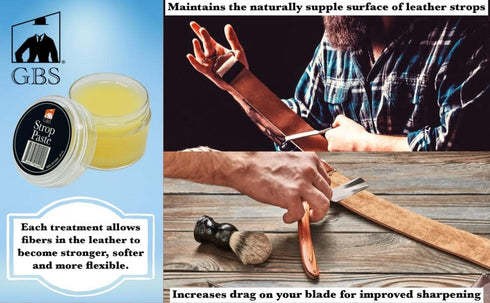 G.B.S Leather Strop 30ml Conditioning Paste Professional Hone and Sharpen your Shaving Razor, blade, knives, cutlery and tools- Leather Balm...