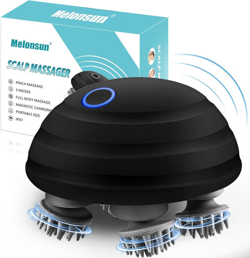 Portable Electric Scalp Massager - Rechargeable, IPX7 Waterproof Cordless Scalp Massager w/ 5 Kneading Modes & 100 Nodes, for Scalp Stress and Pai...