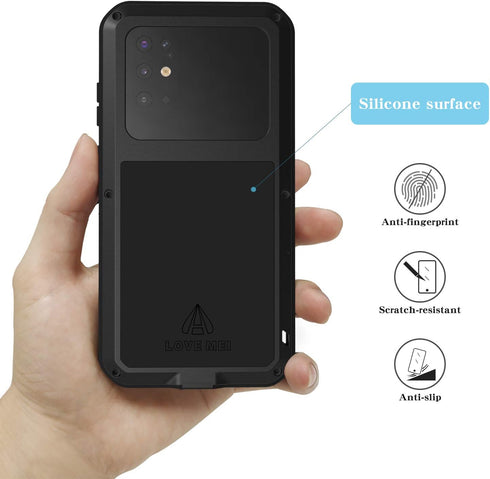 LOVE MEI Samsung Galaxy S20 Plus 5g 6.7 inch Case with Tempered Glass Screen Protector, Shockproof Scratch Proof Hybrid Metal and Silicone Gel Hea...