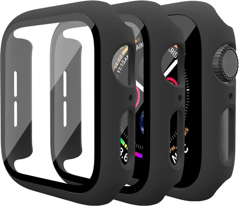3 Pack Case for Apple Watch Series 9 Series 8 Series 7 45mm Hard PC Case with Tempered Glass Screen Protector Waterproof Anti-Scratch HD Ultra-Thi...