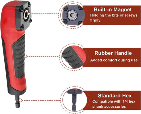 Right Angle Attachment Electric Screwdriver Repair 90 Degree Corner Device, Shockwave Impact Duty Right Angle Attachment (Red,black)...