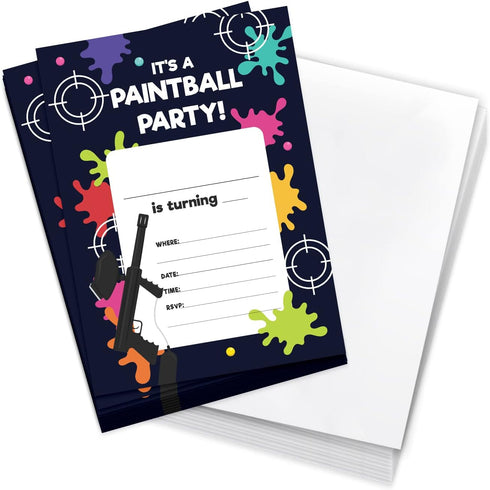 Desert Cactus Paintball Happy Birthday Invitations Style 2 Invite Cards (10 Count) With Envelopes Boys Girls Kids Party (10ct)...