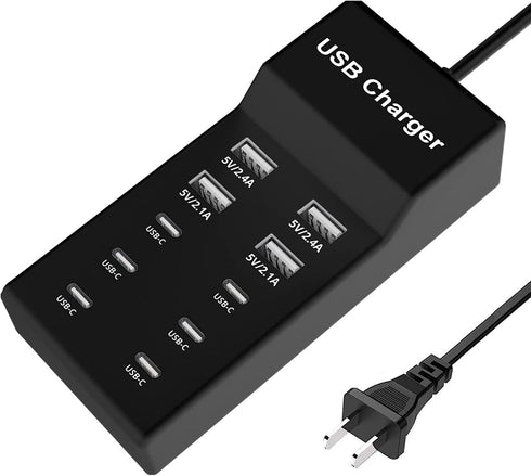 USB C Charger,10 Ports USB Charger Station with 6 Ports USB-C Charger, Desktop 50W Multi Port USB Charger Compatible with iPhone/Huawei/LG/Google ...