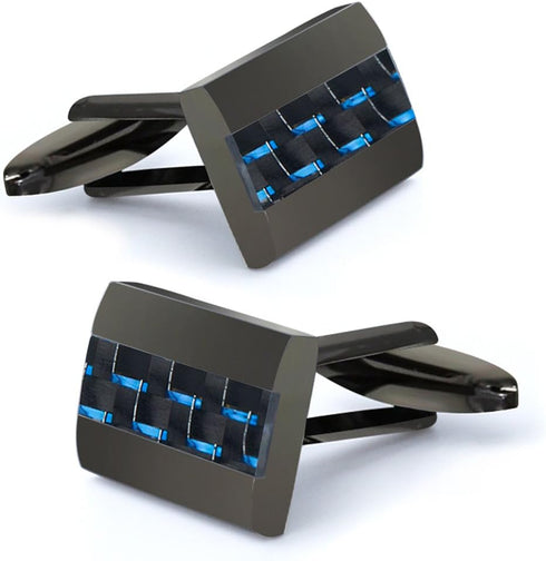 Mr.Van Men's Carbon Fiber Cufflinks Set Handcrafted Rhodium Plated Cuff Links for Business Wedding...