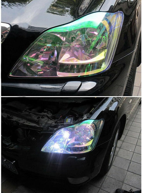 LZLRUN 12 by 48 inches Self Adhesive Auto Car Tint Chrome Chameleon Headlight Taillight Fog Light Vinyl Smoke Film Sheet Sticker Cover (Chameleon ...