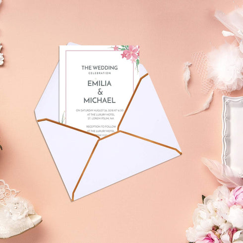50 Pack A7 Envelopes 5 x 7 Card Envelopes Self-Adhesive V Flap Envelopes with Gold Border for Office, Wedding Gift Cards, Invitations, Graduation,...