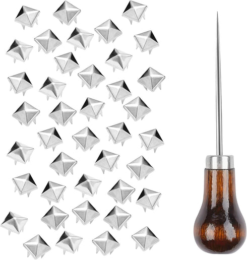TUZAZO 500 Pieces 10 mm Square Pyramid Studs for Clothing Bag Leather Shoes Punk Rock Jewelry Craft, 4 Prong Metal Nailhead Studs Spikes Accessori...