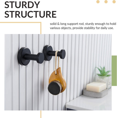 APLusee Bathroom Towel Hook 2 Pack, Stainless Steel Round Coat Robe Hanger, Contemporary Decorative Toilet Kitchen Clothes Wall Holder (Matte Blac...
