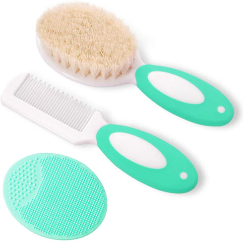 Baby Hair Brush and Comb Set for Newborns & Toddlers | Natural Soft Goat Bristles | Ideal for Cradle Cap | Perfect Baby Registry Gift (Green)...