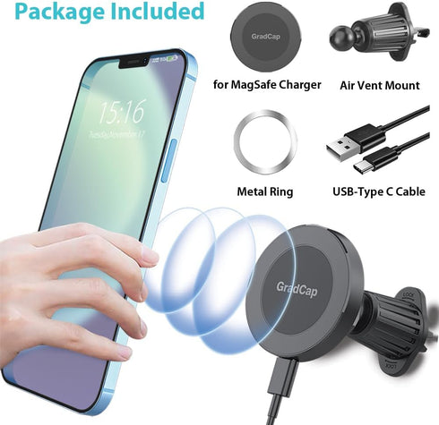 for MagSafe Car Mount Charger, Cradleless 15W Wireless Charger Magnetic Car Phone Holder for Air Vent - Never Fall Snap on Carmount Dedicated for ...