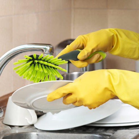 Pine-Sol Long Handle Dish Brush – Soft Bristle Kitchen Scrubber, Safe with Non-Stick Cookware, Oblong...