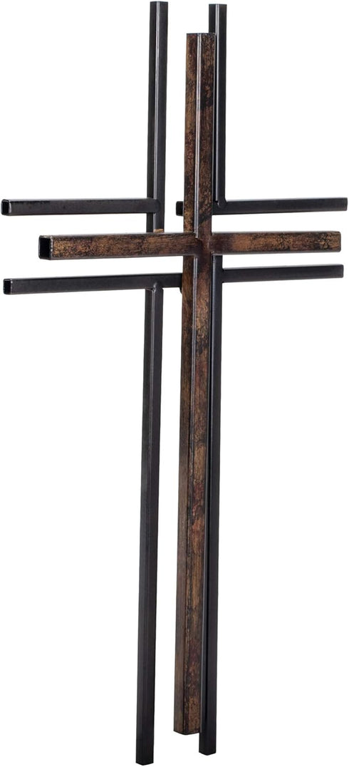 Dicksons Galvanized Look Double Layer 16 inch Decorative Metal Decorative Hanging Wall Cross...