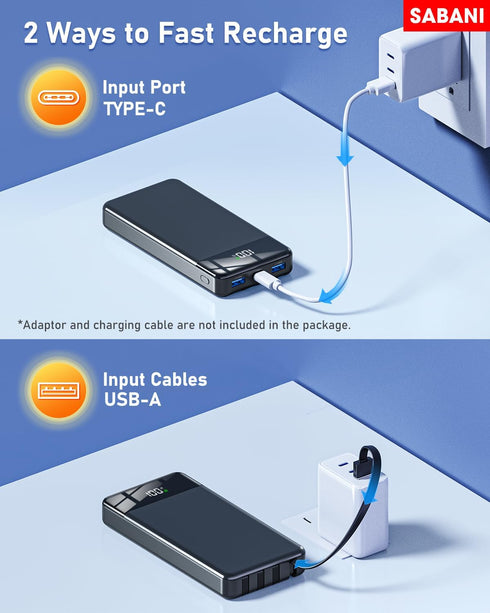 Portable Charger 35000mAh Power Bank - Portable Battery with 4 Built in Cables, 22.5W Fast Charging Battery Pack Compatible with iPhone 15 14 13 S...