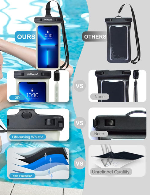 wellhouse Waterproof Phone Pouch, Waterproof Phone Case for iPhone 15 14 13 12 Pro Max XS Samsung, IPX8 3D Cellphone Dry Bag Beach Essentials-Lumi...