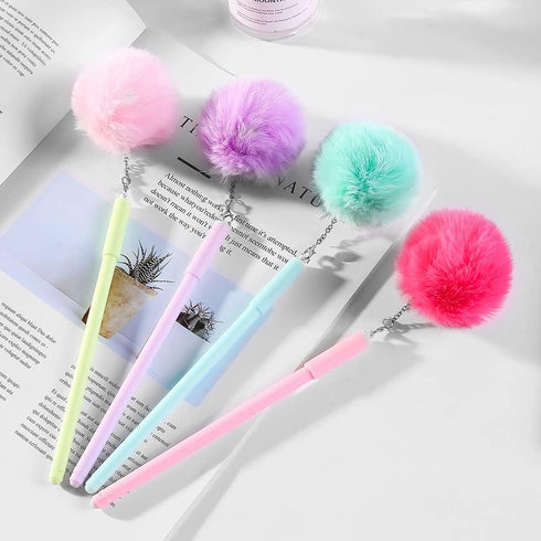 12Pcs/Bulk Funny Cute Pens Kawaii Plush Ball Pom Top Pendant Cool Novelty Gel Pen, Aesthetic Stationery Rollerball Back to School Office Journalin...